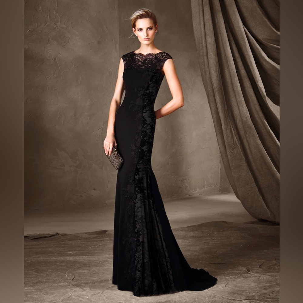 PRONOVIAS Circe Chantilly Guipure Lace Back Crepe Mermaid Evening Gown 20 Formal